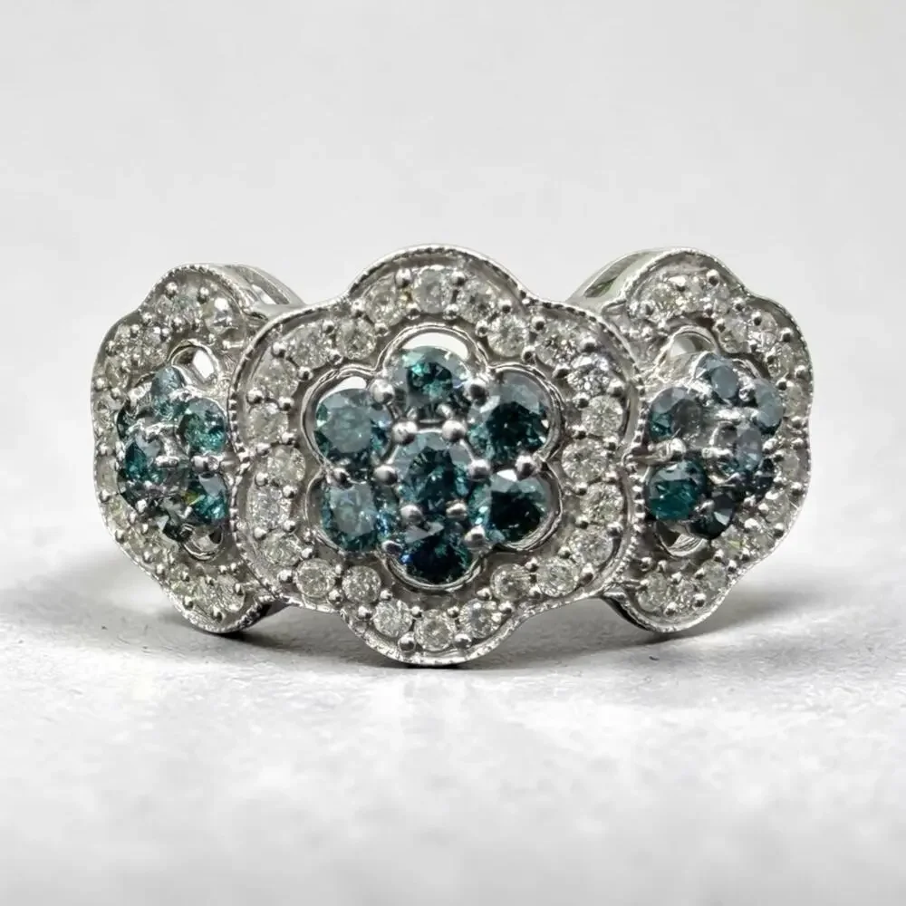 1/2ct Blue White Diamond Ring 925 Sterling Silver Size 7 .50ct Wedding Band